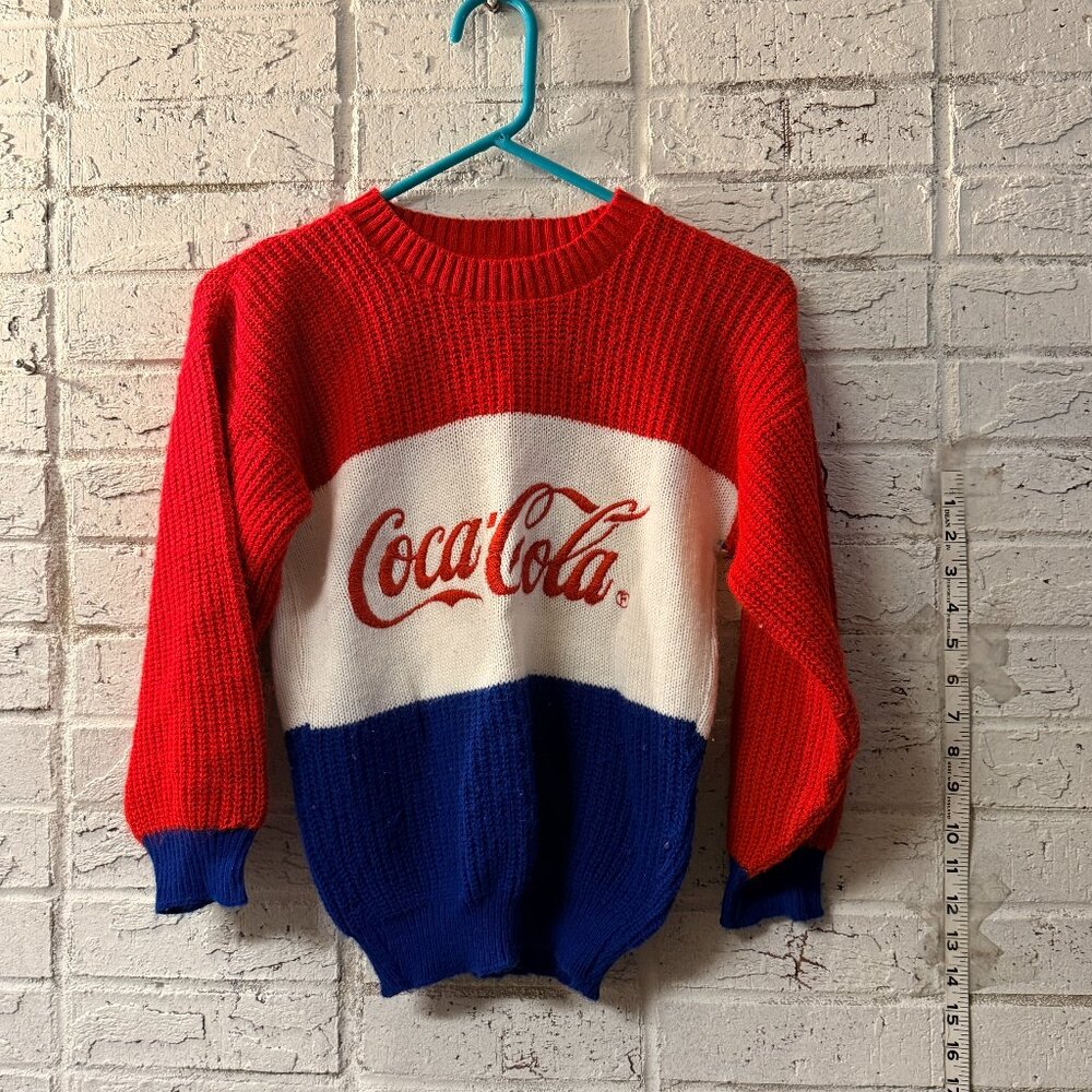 Vintage Coca-Cola Colorblock Sweater Knitwaves USA Red White Blue Logo Crewneck